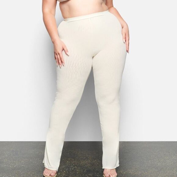 NWT SKIMS Summer Mesh Straight Leg Sheer Neutral Cream High Waist Pants In Bone - Picture 2 of 9